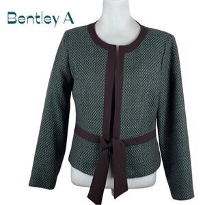 Bentley A. Teal Brown Woven Career Office Tie Closure Jacket Size M